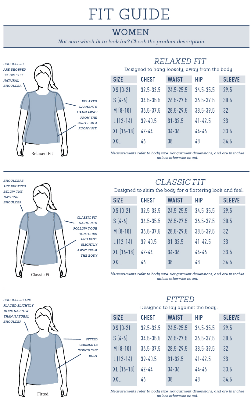 Classic Fit Size Chart